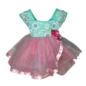 Curtain Call | Floral Pink and Green Kids Ballet Dance Costume Tutu, Size CSM